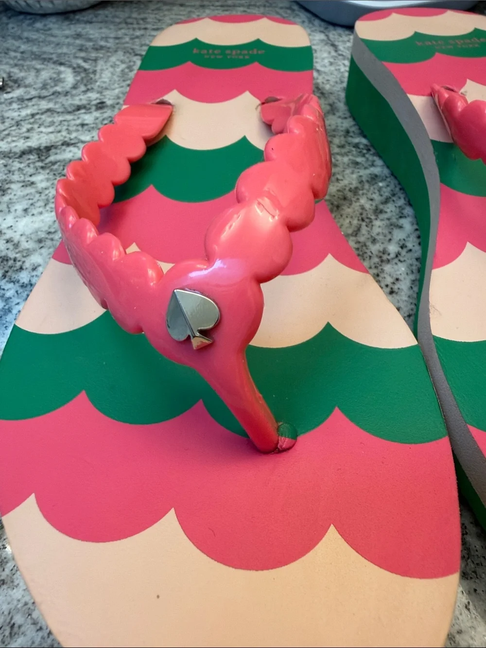 kate spade Pink, Coral & Green Scallop Strap Flip Flops